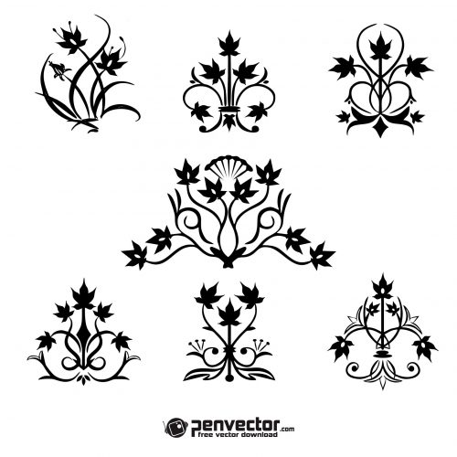 Symmetrical floral ornaments free vector