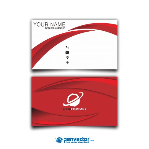 Business card red wave free vector
