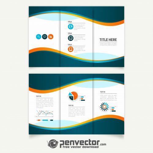 Brochure template blue wave and orange lines free vector