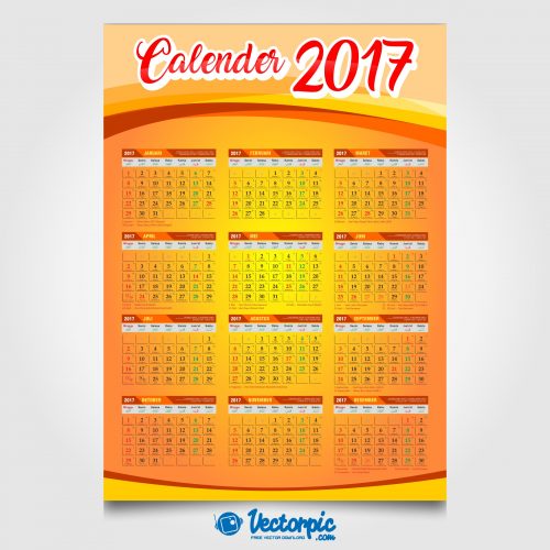calendar 2017 template with orange background free vector.