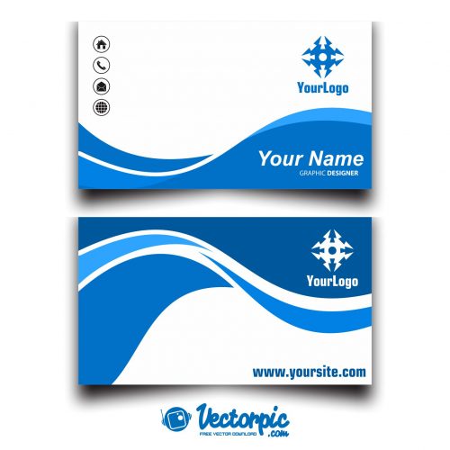 blue wave simple business card design free vector
