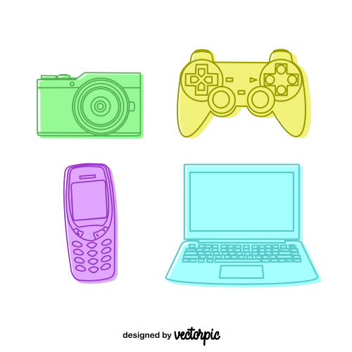 Computer electronic and media device set free vector