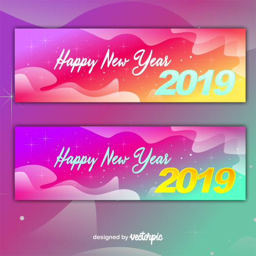 Set banner background happy new year 2019 free vector