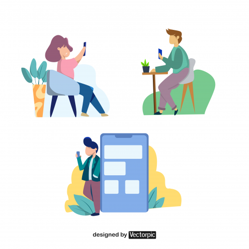 flat design person holding phone free vector