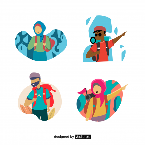 flat design the adventurer with his sling bag free vector