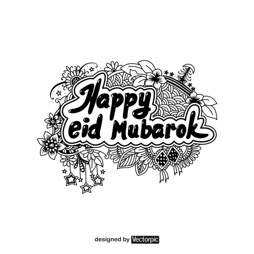 happy eid mubarak black and white free vector