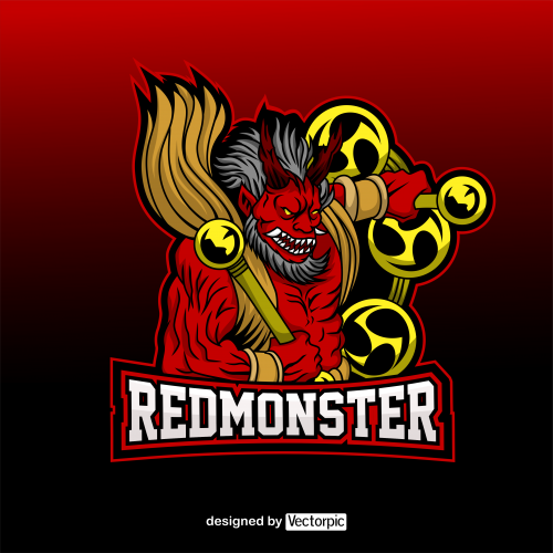 red monster e-sport mascot logo free vector