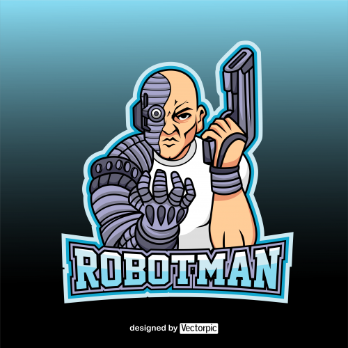 robot man e-sport mascot logo free vector