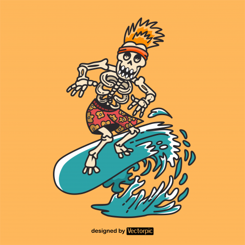 surf skull t-shirt design free vector