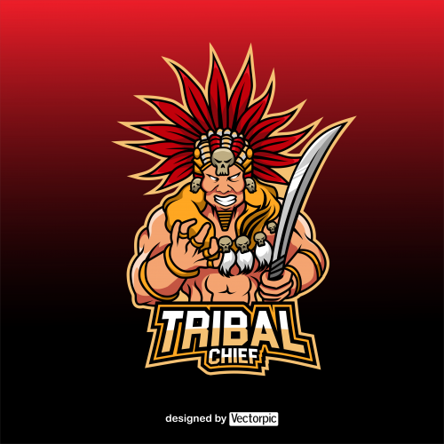 tribal chief e-sport mascot logo free vector