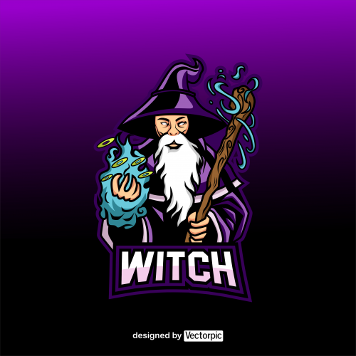 witch e-sport mascot logo free vector
