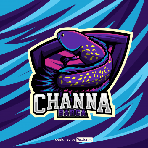 channa barca fish mascot e-sport logo design free vector
