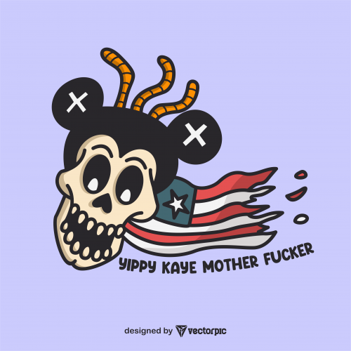 american mickey skull t-shirt design free vector