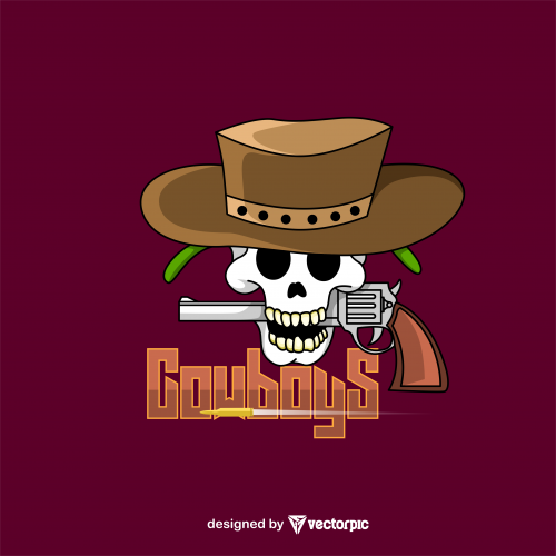 cowboys Skull T-Shirt Design Free Vector