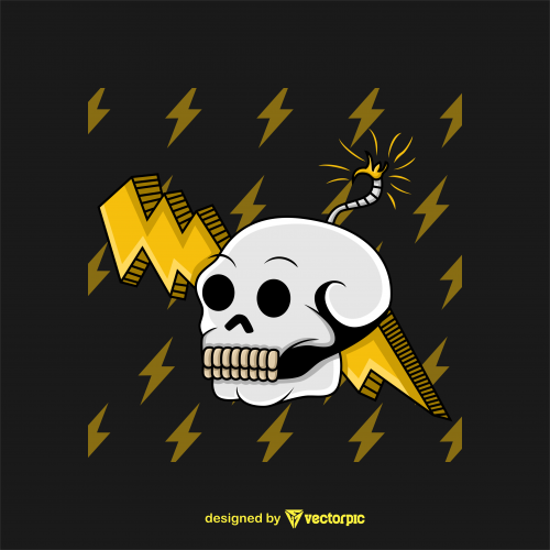 electricity skull t-shirt design free vector