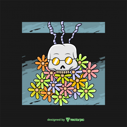 flower and skull t-shirt design free vector