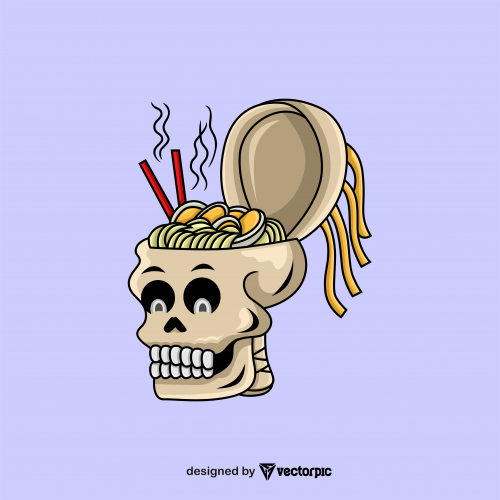 noodle skull head t-shirt design free vector