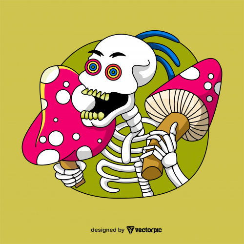 poisonous mushroom skull t-shirt design free vector