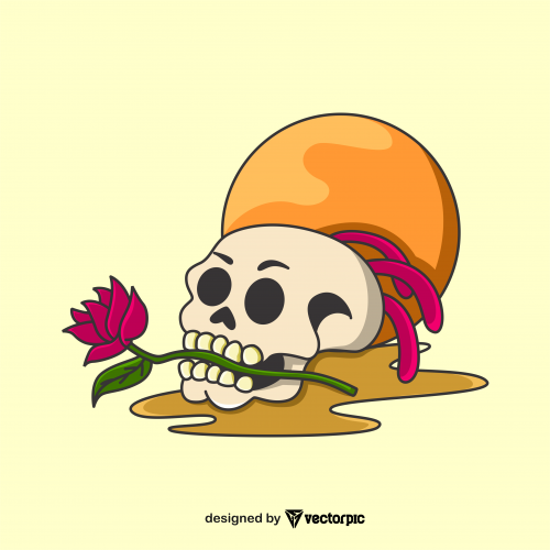 rose and skull t-shirt design free vector