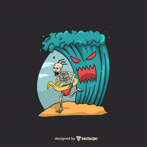 skull chased by waves t-shirt design free vector