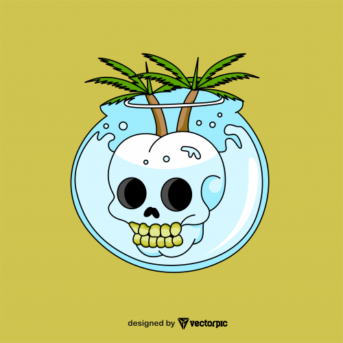 skull in aquarium t-shirt design free vector