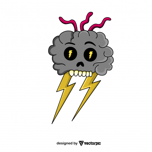 thunder cloud skull t-shirt design free vector
