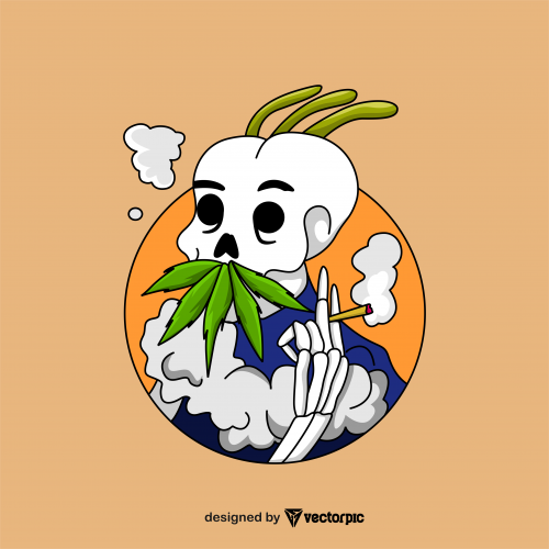 weed and skull t-shirt design free vector