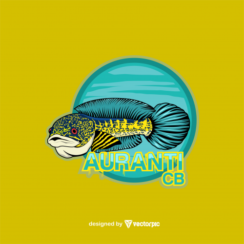 channa auranti cb Fish Mascot E-Sport Logo Design Free Vector