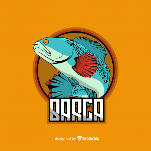 channa barca Fish Mascot E-Sport Logo Design Free Vector