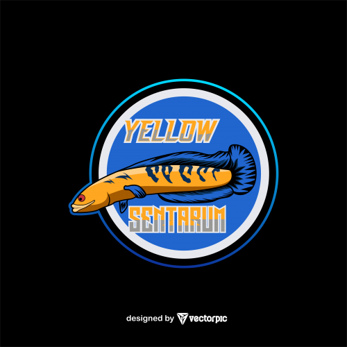 channa yellow sentarum Fish Mascot E-Sport Logo Design Free Vector