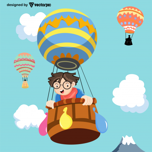 flying balloons illustration cartoon design free vector