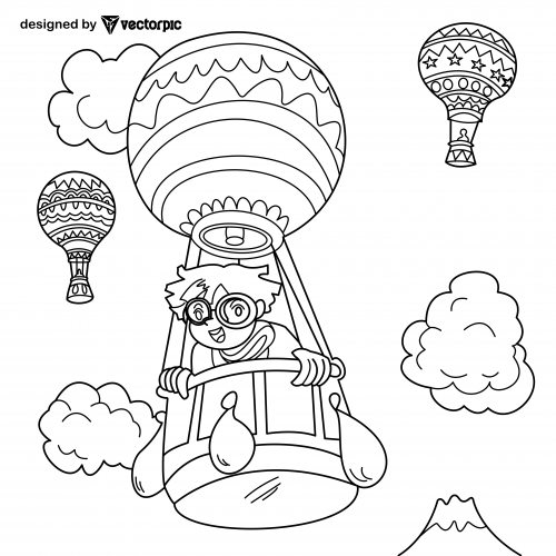 flying balloons Coloring Pages for Kids & Adults design free vector