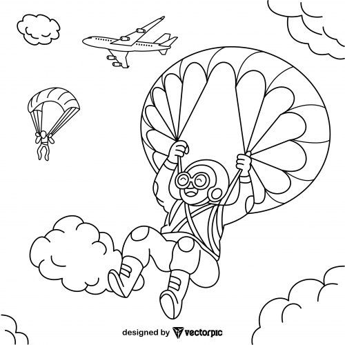 paragliding Coloring Pages for Kids & Adults design free vector