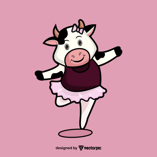 ballerina cow Cute Animal Cartoon Characters free vector
