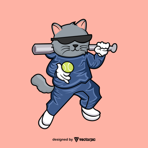 baseball cat Cute Animal Cartoon Characters free vector
