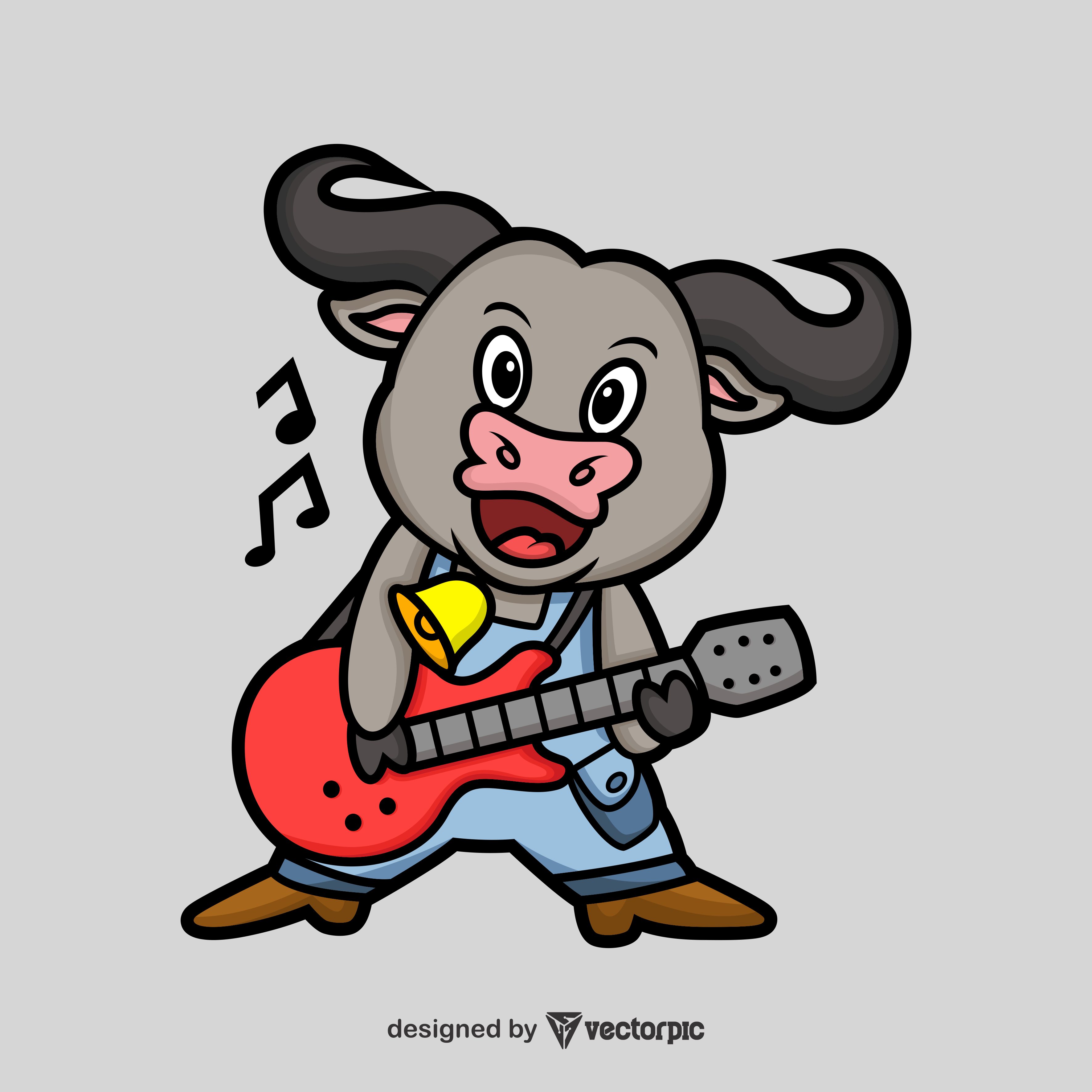 buffalo guitarist Animal Cartoon Characters free vector