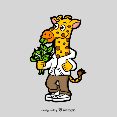 giraffes eat grass Animal Cartoon Characters free vector