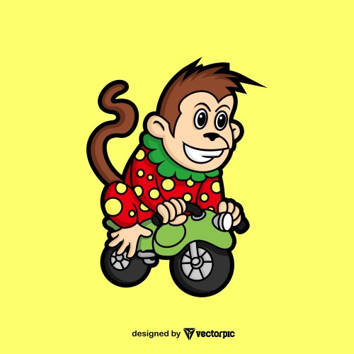 monkey riding a motorcycle Cute Animal Cartoon Characters free vector