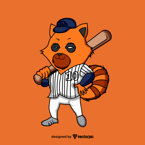 orange cat baseball Cute Animal Cartoon Characters free vector