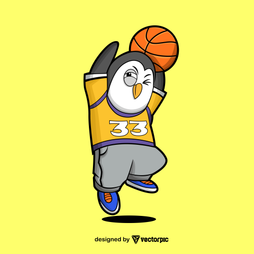 pinguin shoting basketball Cute Animal Cartoon Characters free vector