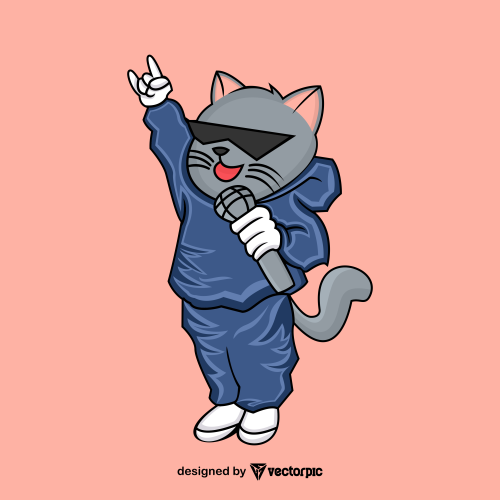 rocker cat Cute Animal Cartoon Characters free vector