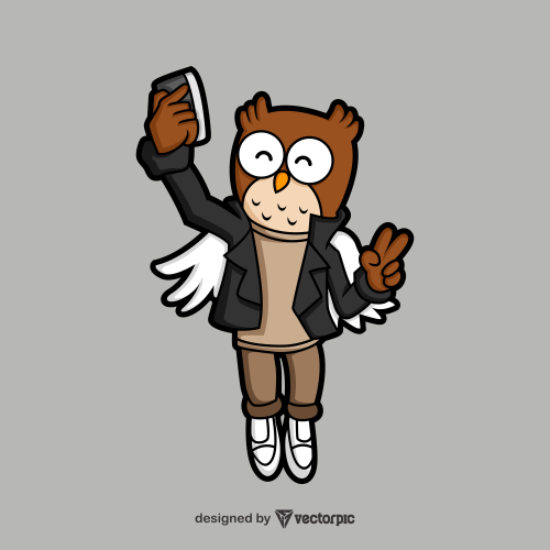 selfie owl Animal Cartoon Characters free vector