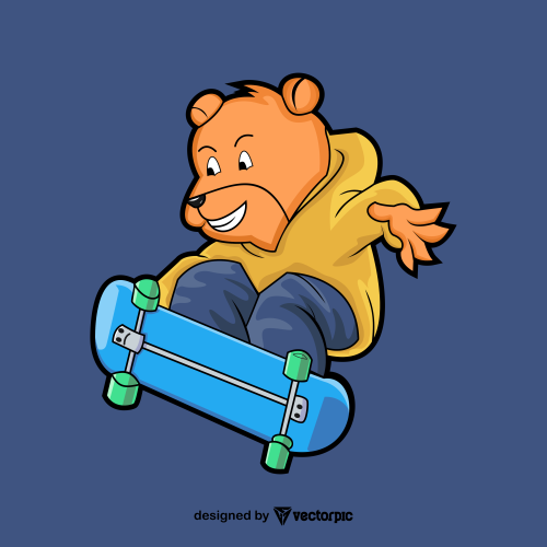 skateboarder grizly Cute Animal Cartoon Characters free vector