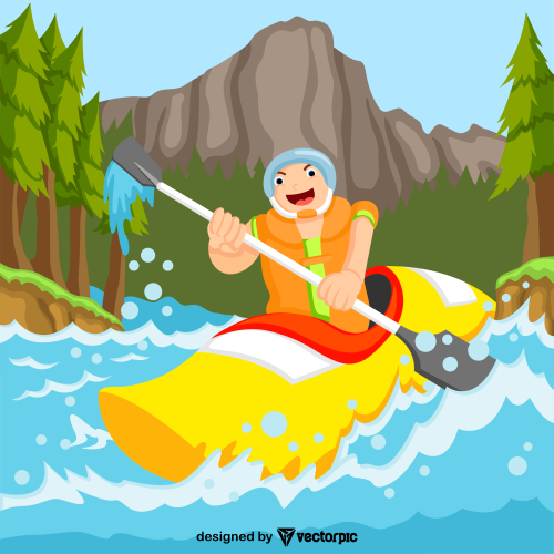 a man playing kayaking cartoon design free vector