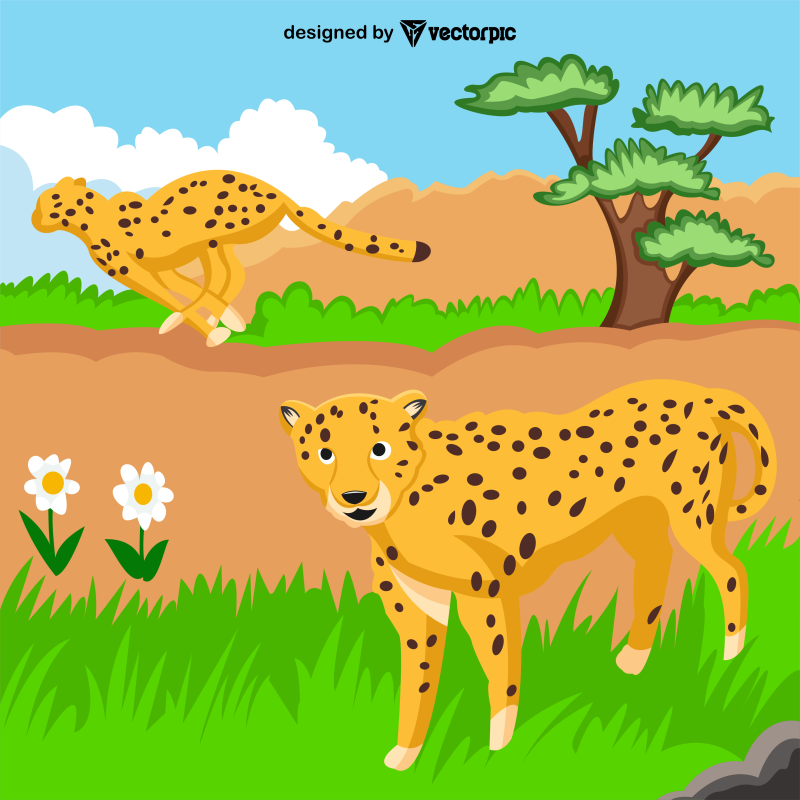 cheetah Animal Cartoon Characters free vector