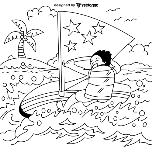 chinese windsurfing Coloring Pages for Kids & Adults design free vector