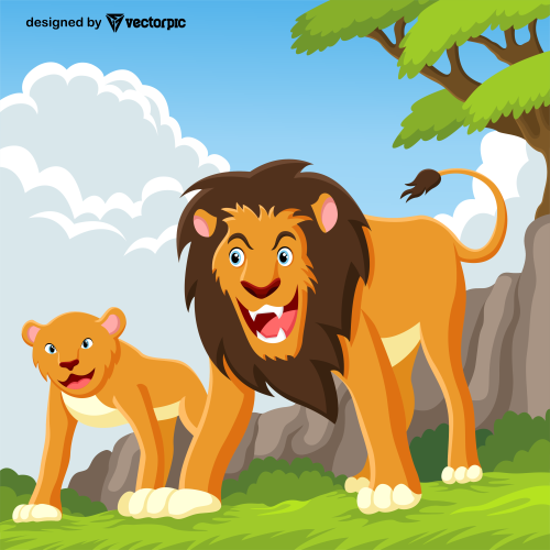 lion Animal Cartoon Characters free vector