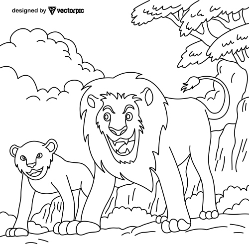 lion Animal Coloring Pages for Kids & Adults design free vector