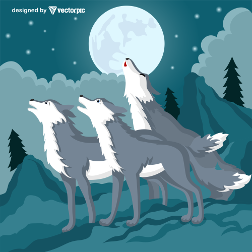 wolf howling Animal Cartoon Characters free vector