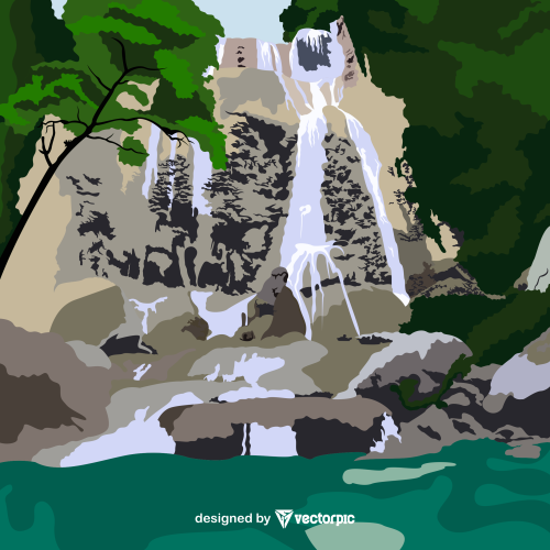 Beautiful waterfall landscape design free vector
